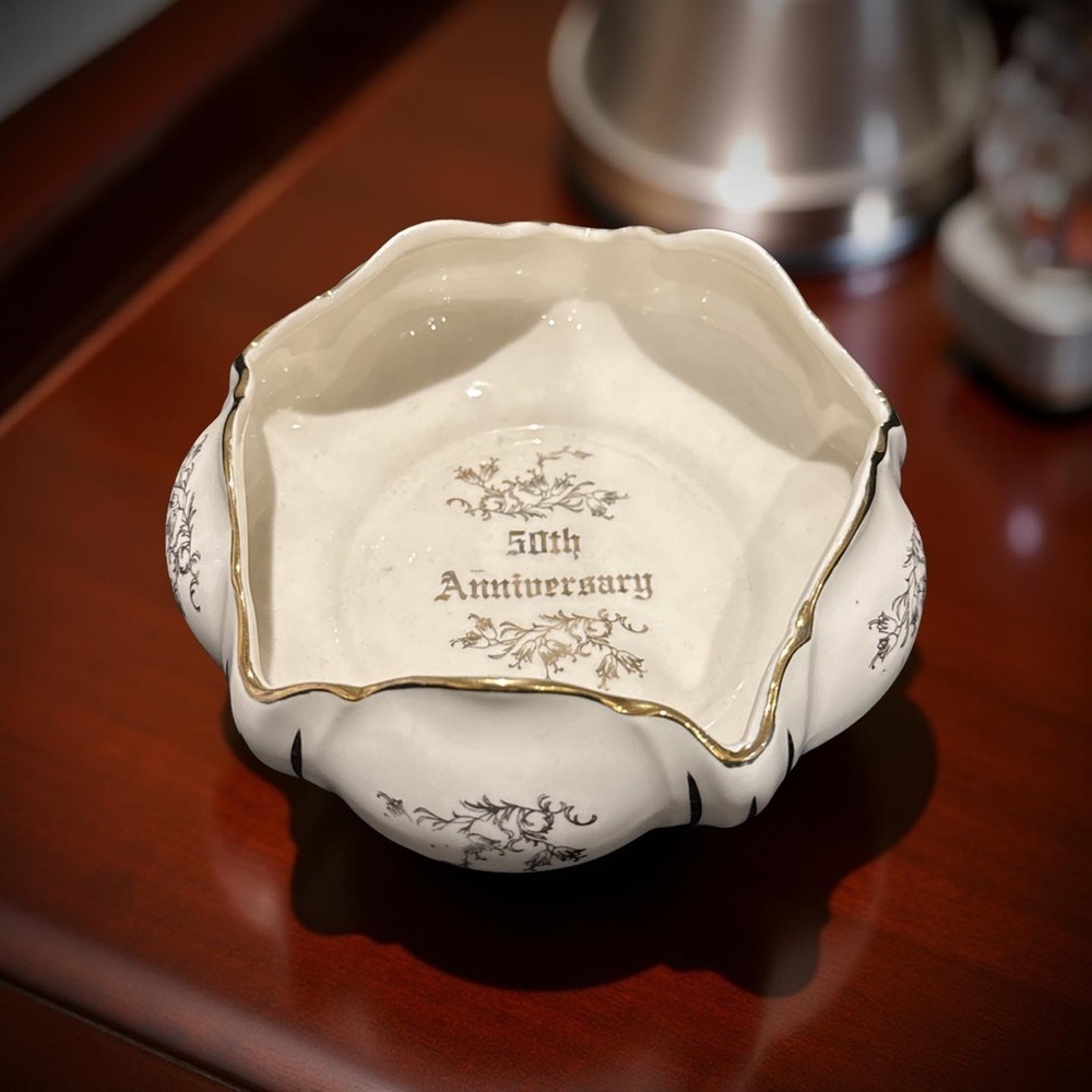 Elegant 50th Anniversary Decorative Bowl-22KT Gold Hand Decorated